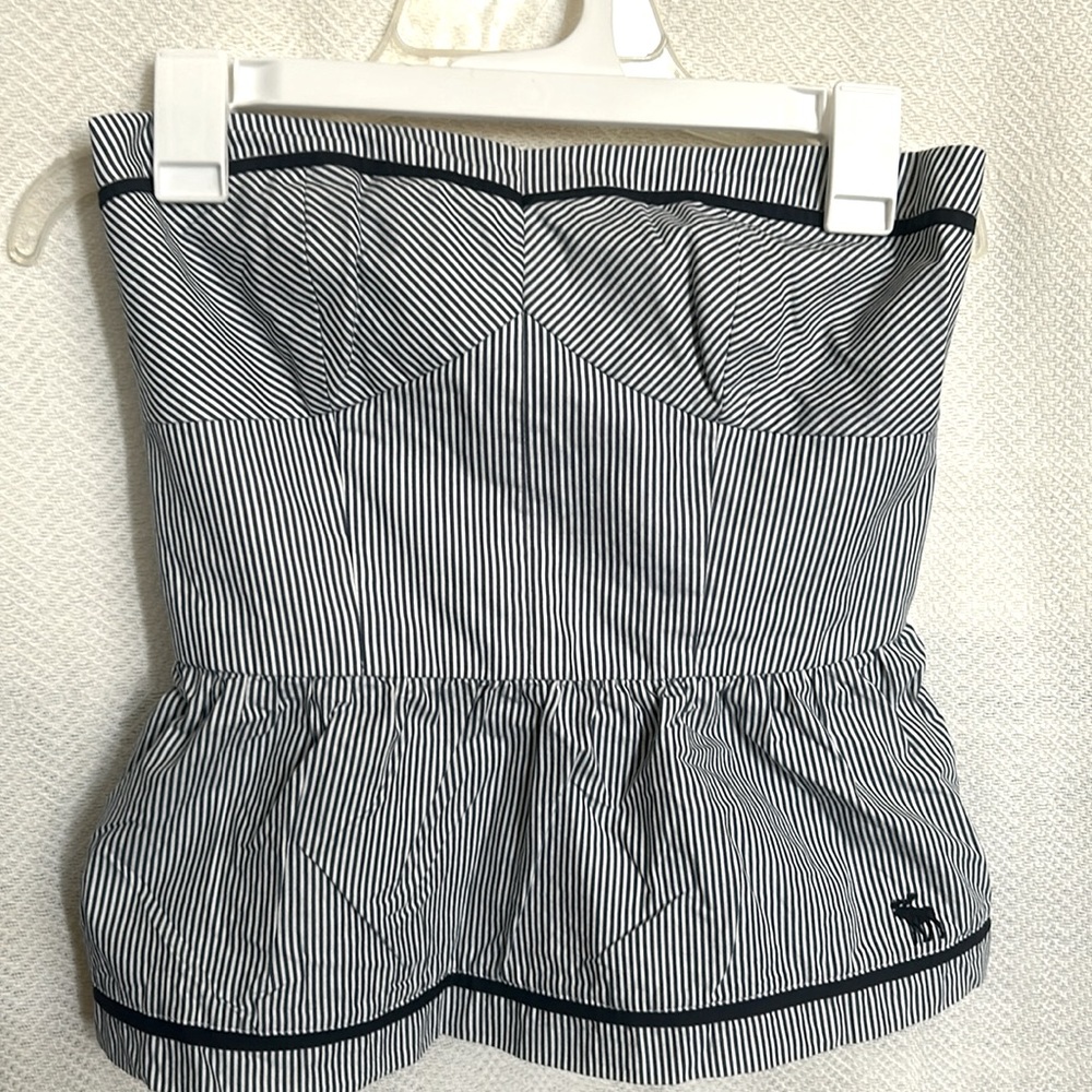 Abercrombie & Fitch Navy Blue White Striped Strapless Top L